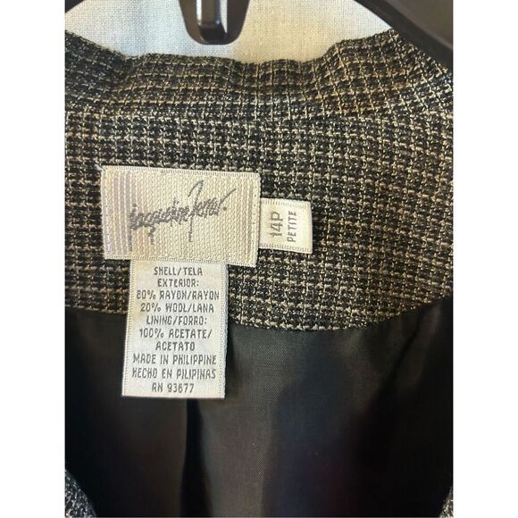 Jacqueline Ferrar blazer gray checkered 14p Rayon/ Wool Blend tweed business - Picture 2 of 7